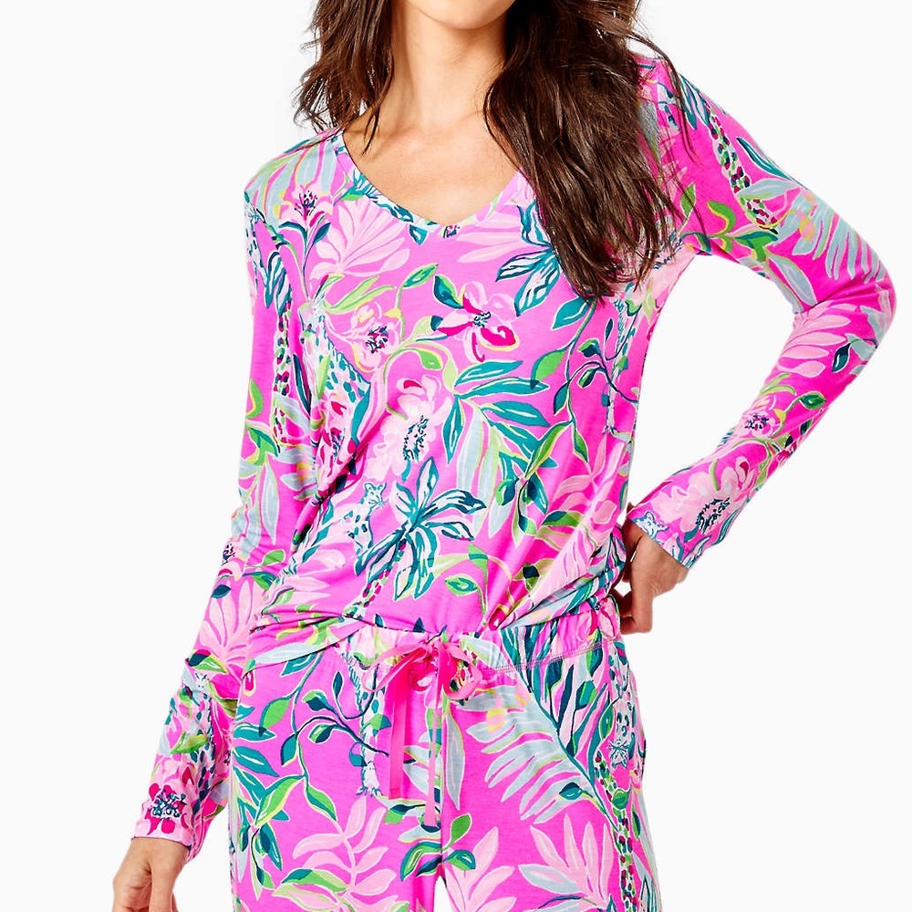 Pj knit ls top plumeria pink I’m feline fine knit